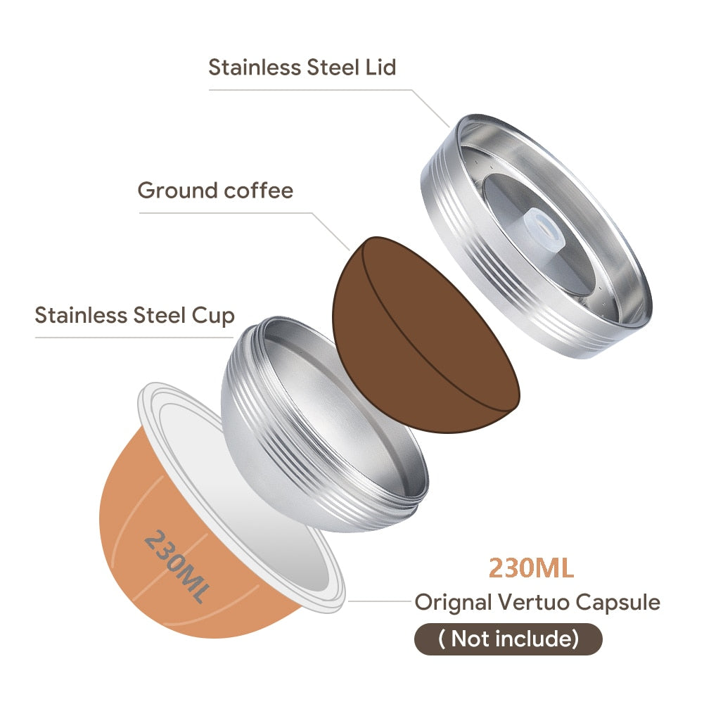 Eco-Friendly Reusable Stainless Steel Capsule Pod For Nespresso Vertuo Next Vertuoline Pop Machine Refillable Coffee Filter with Original Pod