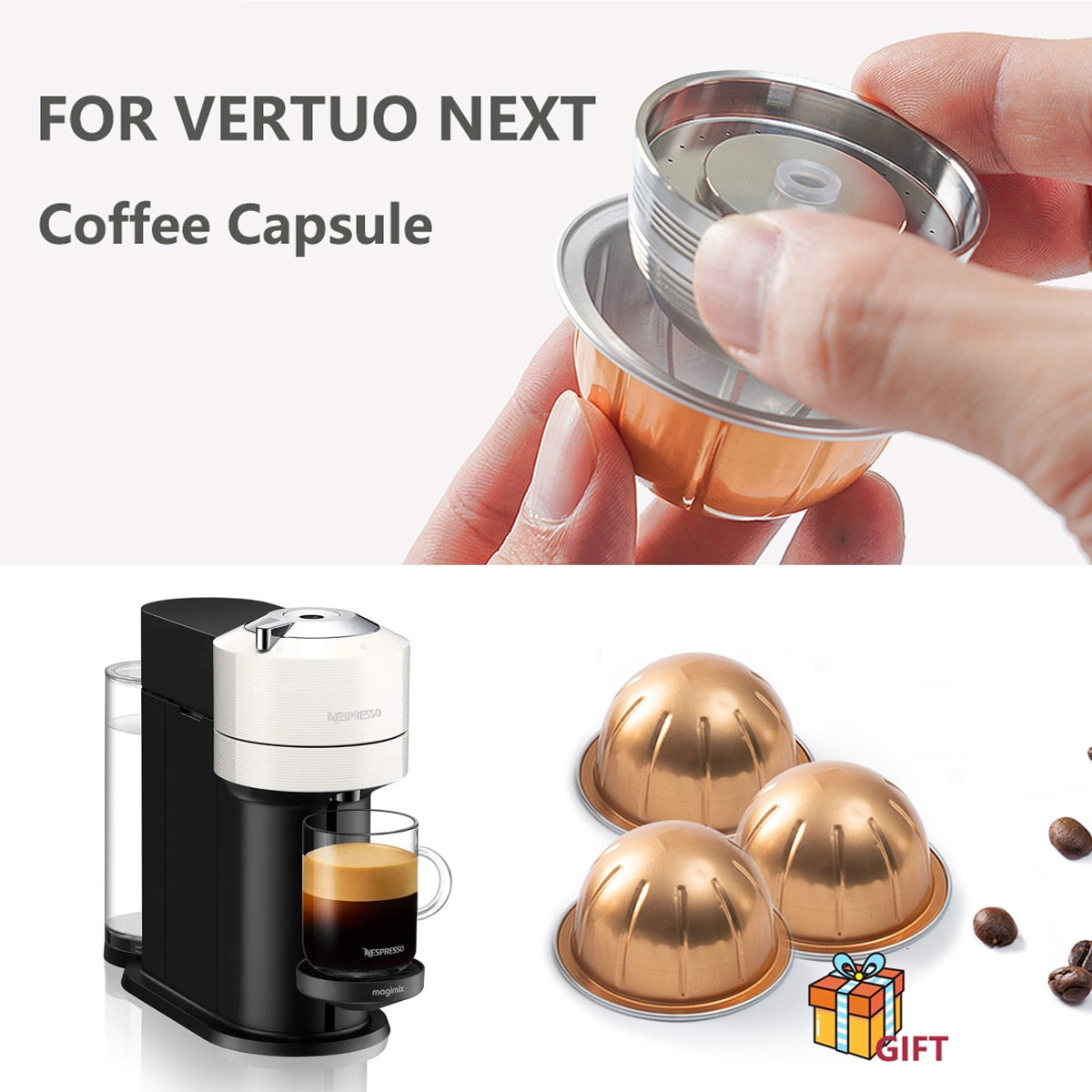 Eco-Friendly Reusable Stainless Steel Capsule Pod For Nespresso Vertuo Next Vertuoline Pop Machine Refillable Coffee Filter with Original Pod