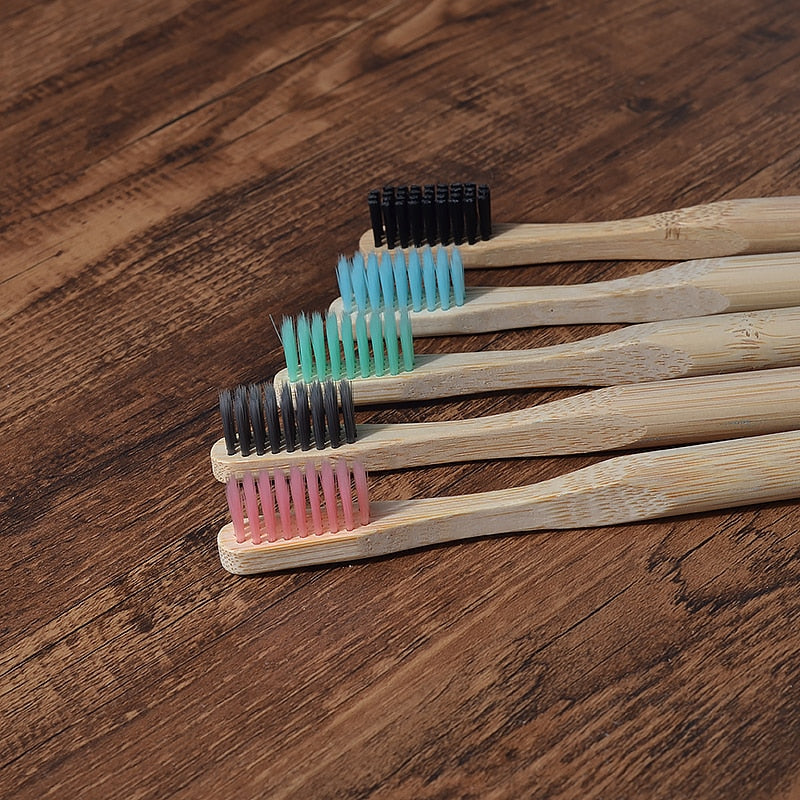 5 Pack Adult Bamboo Toothbrush Medium Bristles Eco Friendly